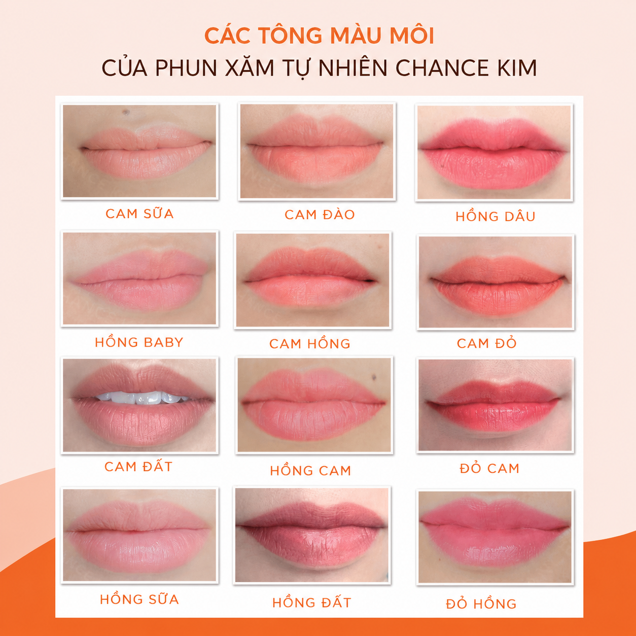 Các tông màu phun môi tự nhiên như cam đào, hồng đất, đỏ cam và hồng đào